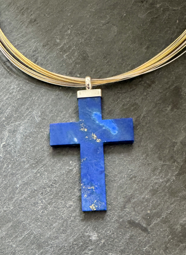 Lapislazuli Kreuz mit Silberkappe
